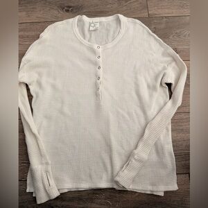 aerie Women's Cream Waffle Henley Long Sleeve Top